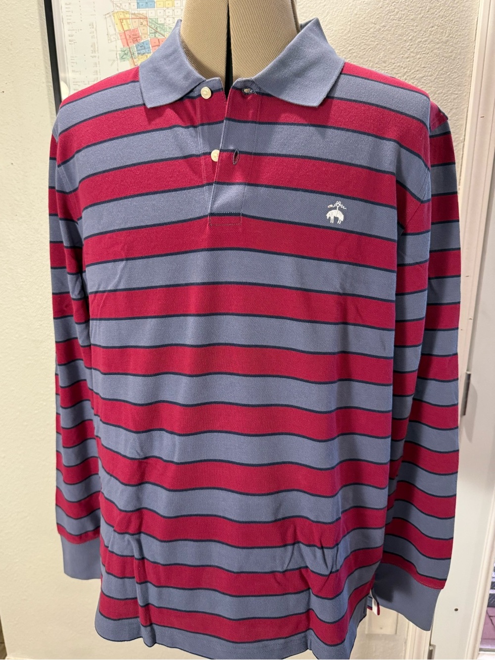 NWT Brooks Brothers Men's XXL Slim Fit Burgundy Gray Stripe Rugby Polo